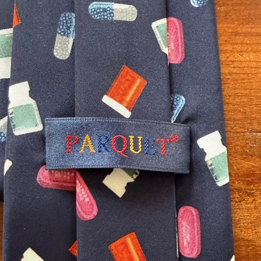 Navy Men's Tie with Pill & Bottle Pattern